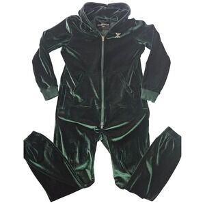 ONEPIECE Kids Green Velvet Hooded Onesie Jumpsuit Sleepwear Loungewear Size 12